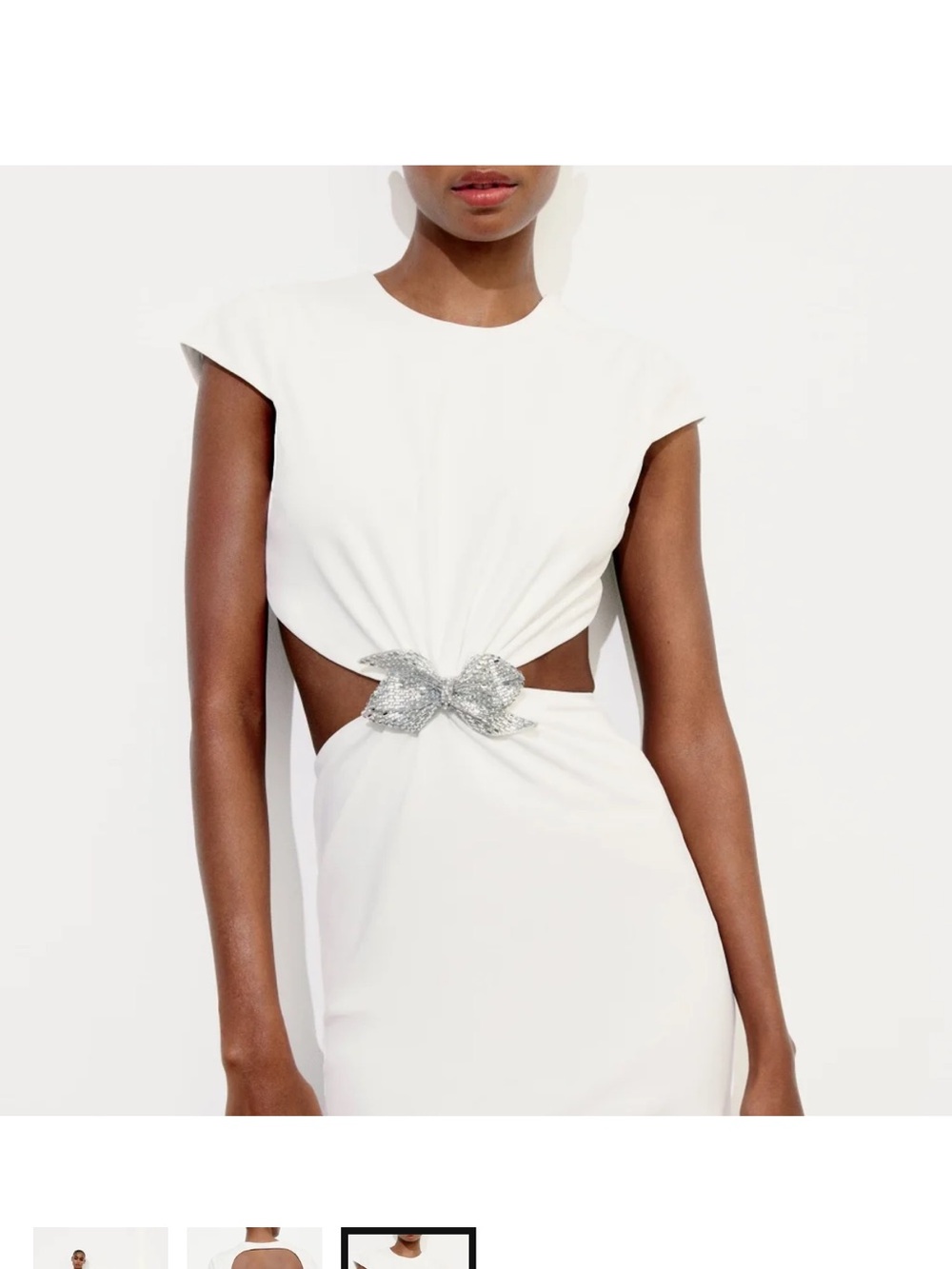 Zara White Cutout Dress with Silver Bow Detail